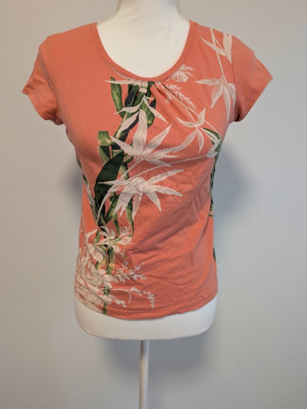 TALBOTS Women’s Coral Salmon Pink Bamboo & Top Short Sleeve Scoop Neck Size P